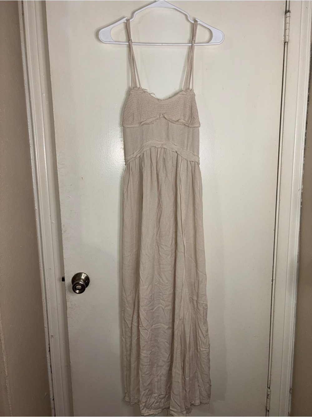 Zara Cream Smocked Bodice Maxi Dress